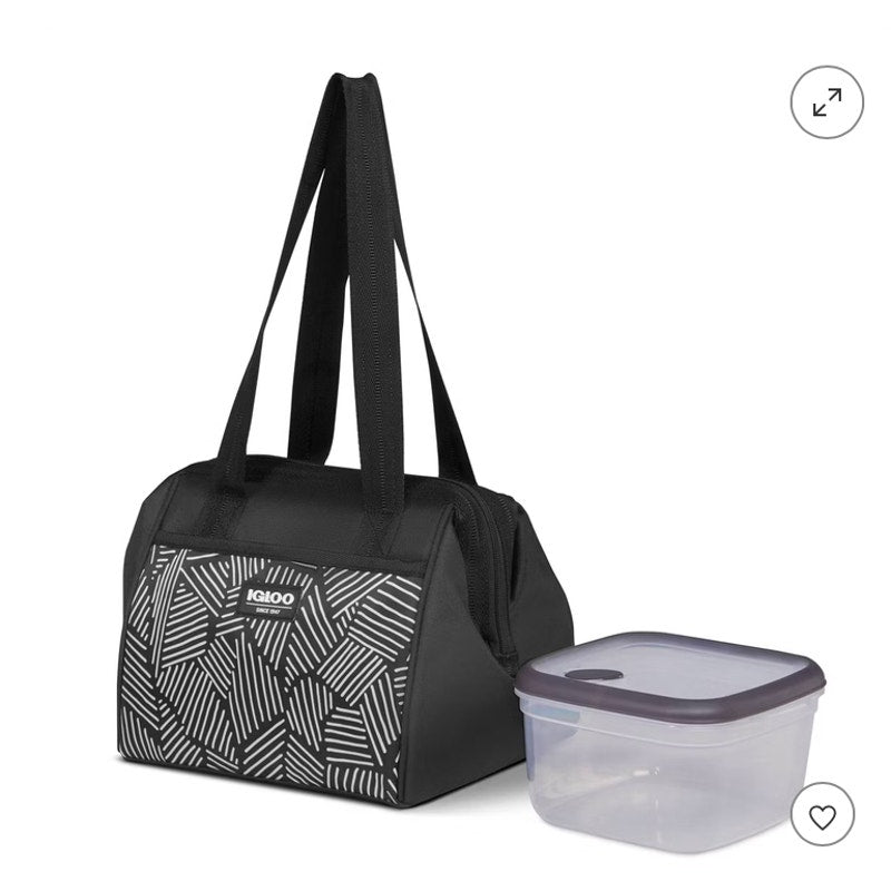 Igloo Print Essentials Leftover Lunch Bag with Pack Ins - Black