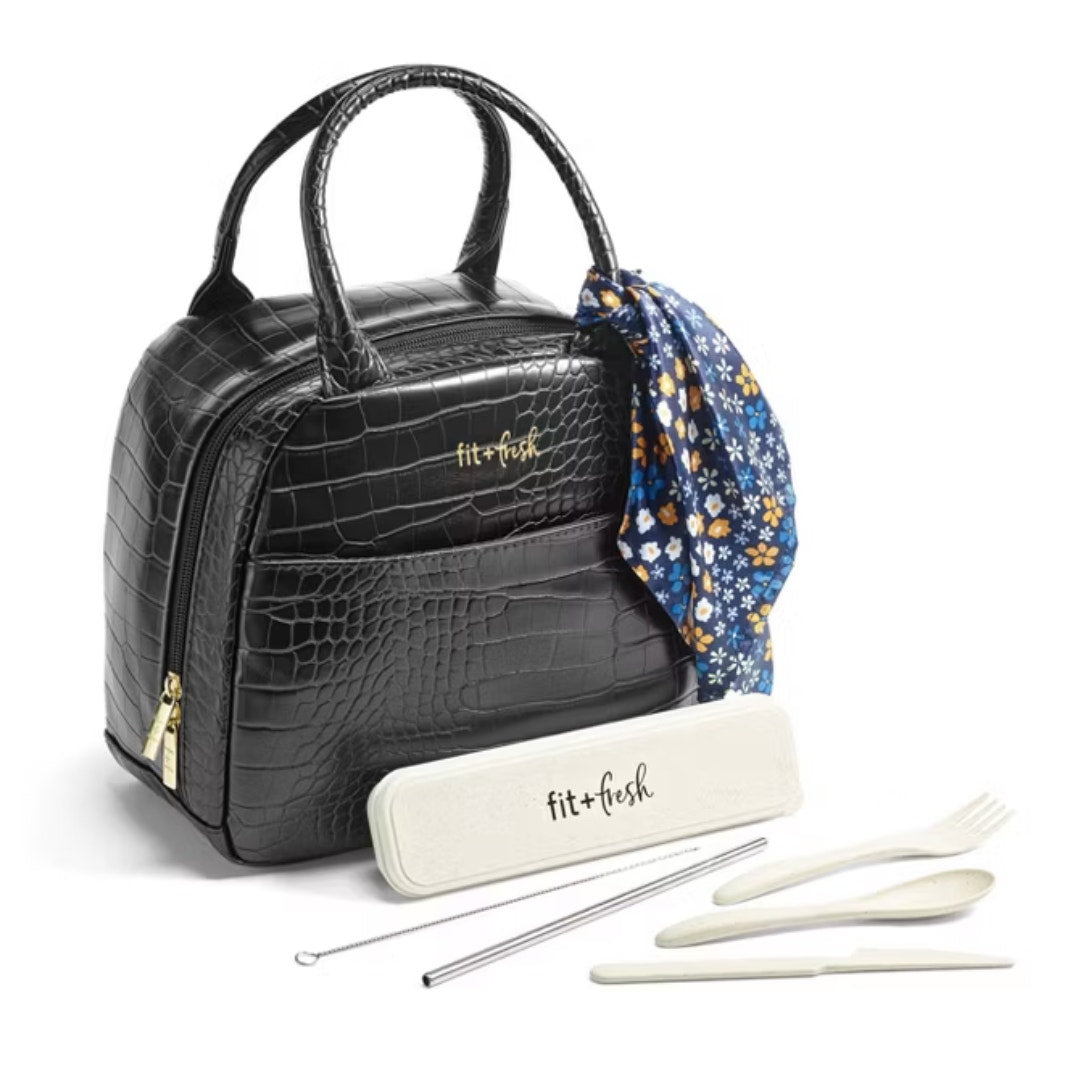 Fit & Fresh Lyon Luxe Lunch Bag with Travel Utensils and Case - Black