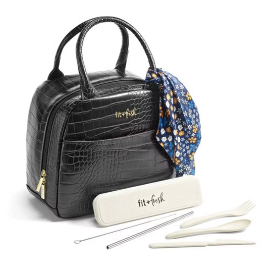 Fit & Fresh Lyon Luxe Lunch Bag with Travel Utensils and Case - Black